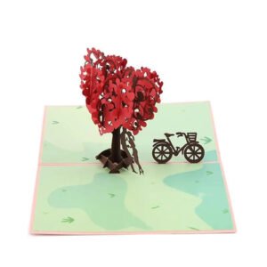 Beautiful 3D Popup Handcrafted Greeting Card - Red Heart Couple Tree